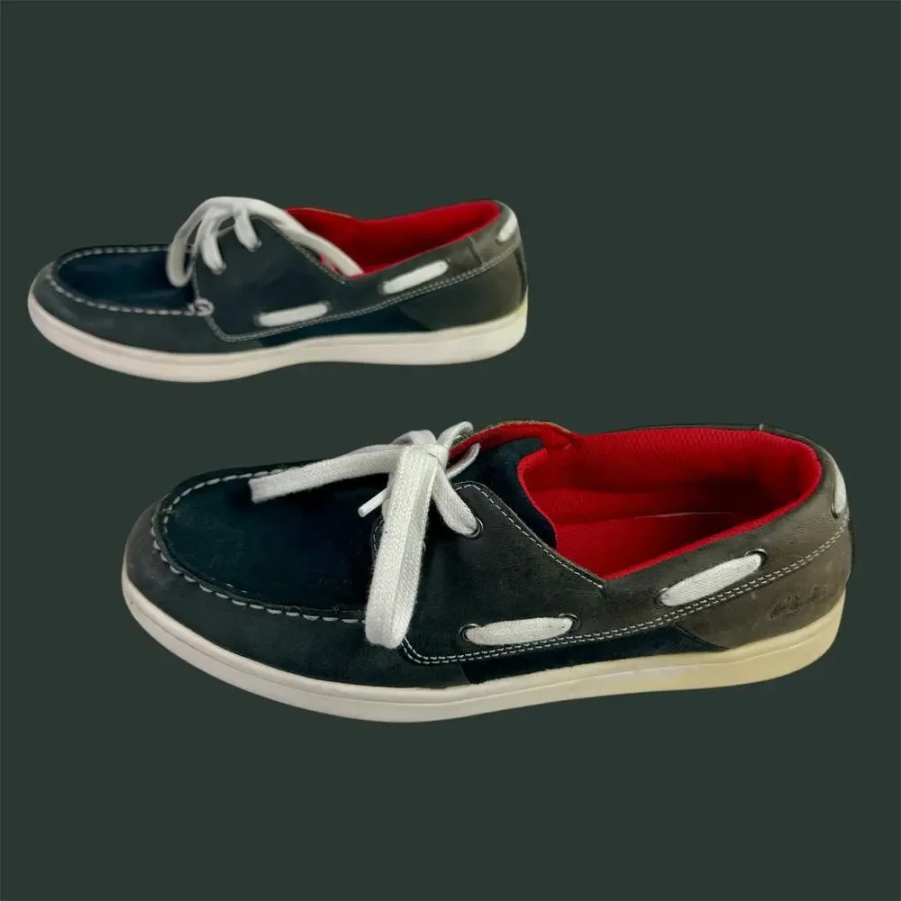 Clarks Kid's Boy's 5.5W 5.5 Navy Suede Leather Holbay Sea Boat Shoes Preppy